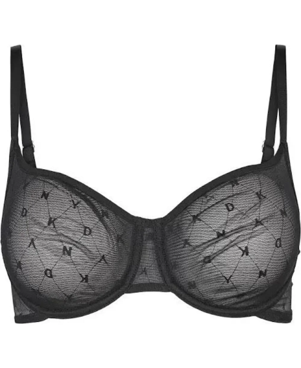 DKNY Monogram Mesh Unlined Demi Bra Black 34A